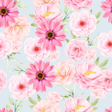 Watercolor floral and leaves seamless pattern