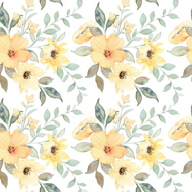 Yellow floral watercolor seamless pattern