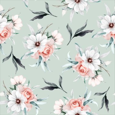 Vintage seamless pattern of beige roses with le...