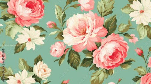 Seamless Vintage Flower Pattern on Pastel Background  - 901158693