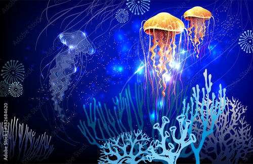Vivid neon light illustration of jellyfish - 901158709