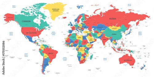 Detailed world map with borders, countries and cities - 901158720