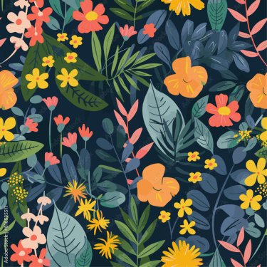 Motif floral moderne de fleurs, feuilles et plantes