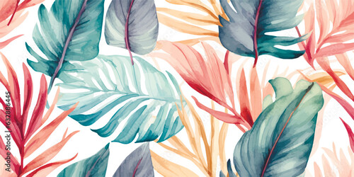 Motif de feuilles tropicales en aquarelle