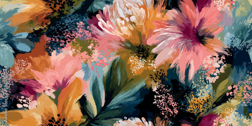 Motif floral abstrait coloré effet peinture