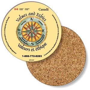 .075 Premium Coasters / cork & frosted plastic (3.5 dia.) 4CP